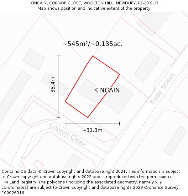 KINCAIN, COPNOR CLOSE, WOOLTON HILL, NEWBURY, RG20 9UR: Plot and title map