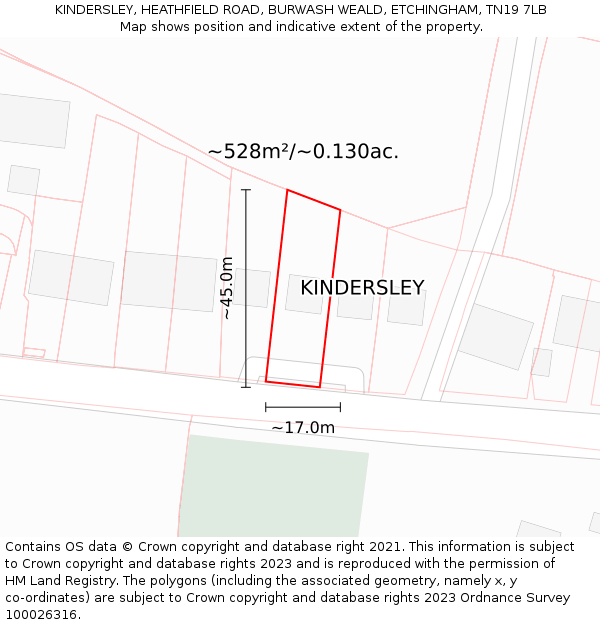 KINDERSLEY, HEATHFIELD ROAD, BURWASH WEALD, ETCHINGHAM, TN19 7LB: Plot and title map