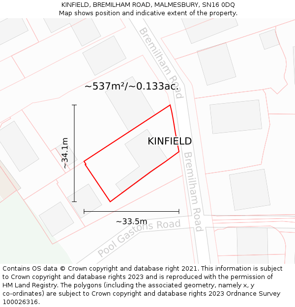 KINFIELD, BREMILHAM ROAD, MALMESBURY, SN16 0DQ: Plot and title map