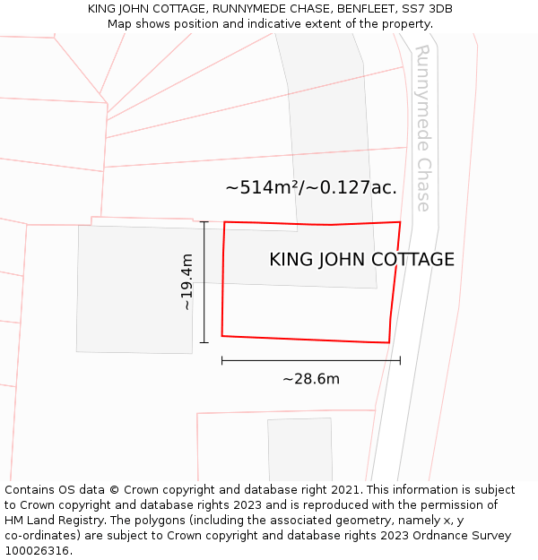 KING JOHN COTTAGE, RUNNYMEDE CHASE, BENFLEET, SS7 3DB: Plot and title map