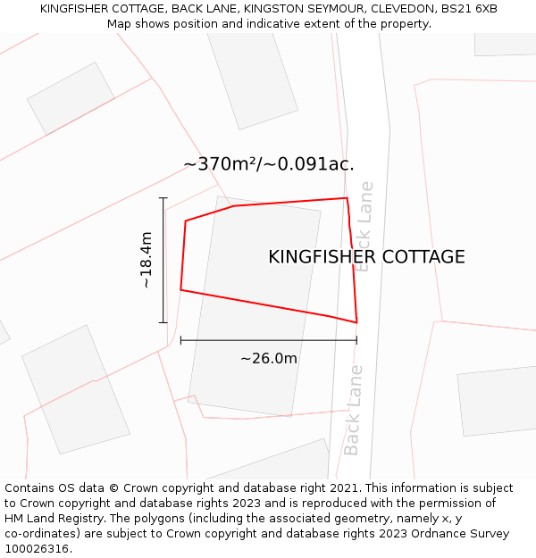 KINGFISHER COTTAGE, BACK LANE, KINGSTON SEYMOUR, CLEVEDON, BS21 6XB: Plot and title map