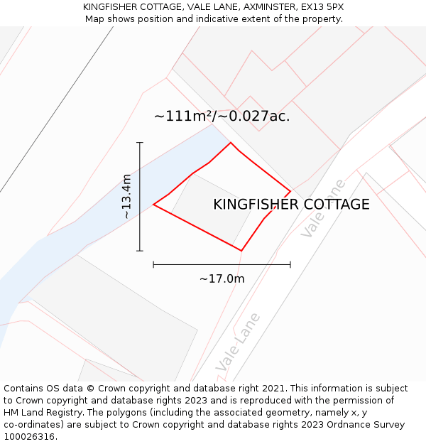 KINGFISHER COTTAGE, VALE LANE, AXMINSTER, EX13 5PX: Plot and title map