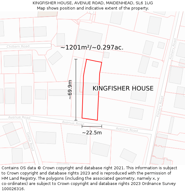 KINGFISHER HOUSE, AVENUE ROAD, MAIDENHEAD, SL6 1UG: Plot and title map