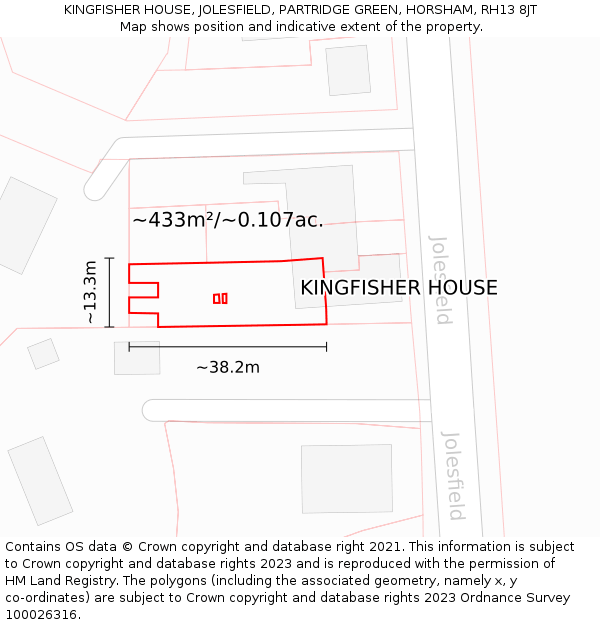 KINGFISHER HOUSE, JOLESFIELD, PARTRIDGE GREEN, HORSHAM, RH13 8JT: Plot and title map