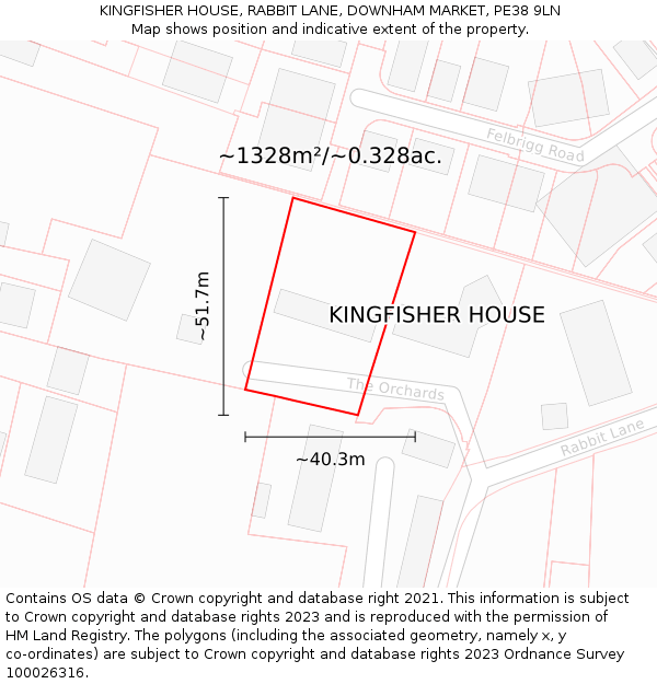 KINGFISHER HOUSE, RABBIT LANE, DOWNHAM MARKET, PE38 9LN: Plot and title map