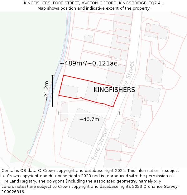 KINGFISHERS, FORE STREET, AVETON GIFFORD, KINGSBRIDGE, TQ7 4JL: Plot and title map