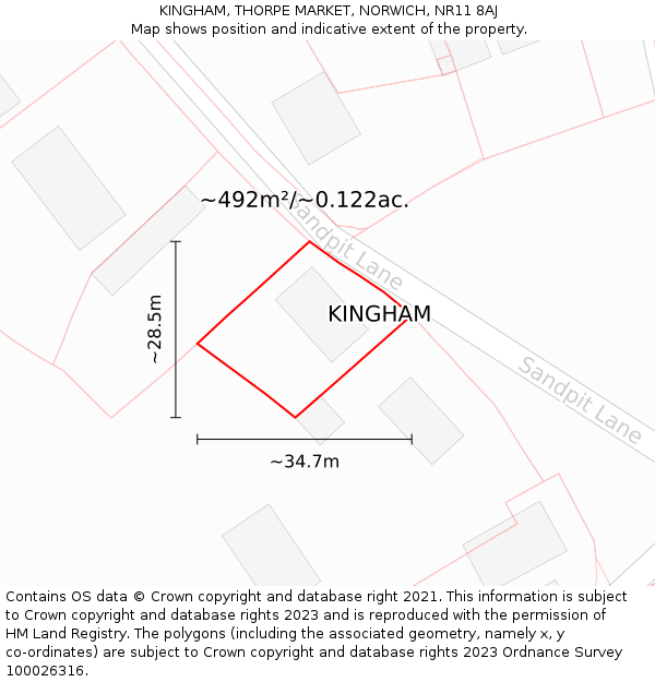 KINGHAM, THORPE MARKET, NORWICH, NR11 8AJ: Plot and title map