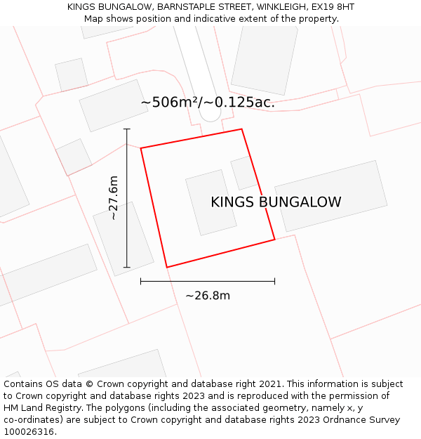 KINGS BUNGALOW, BARNSTAPLE STREET, WINKLEIGH, EX19 8HT: Plot and title map