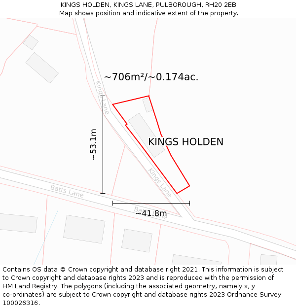 KINGS HOLDEN, KINGS LANE, PULBOROUGH, RH20 2EB: Plot and title map