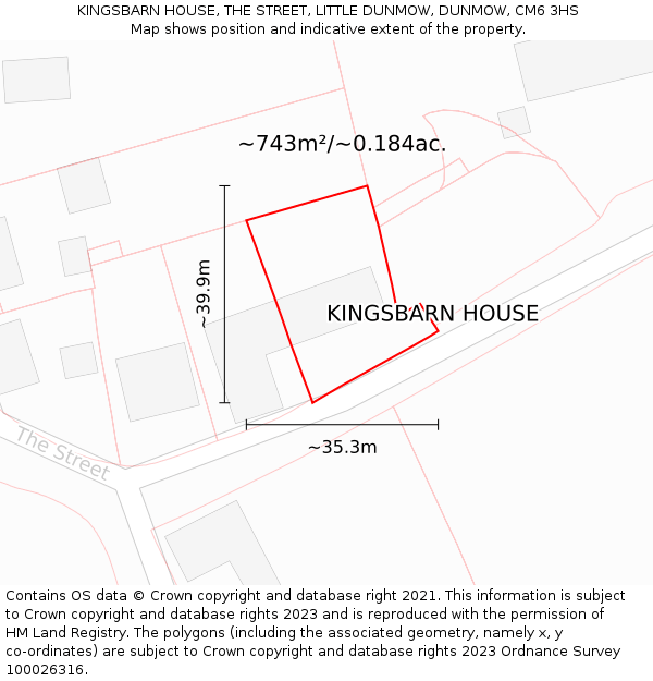 KINGSBARN HOUSE, THE STREET, LITTLE DUNMOW, DUNMOW, CM6 3HS: Plot and title map