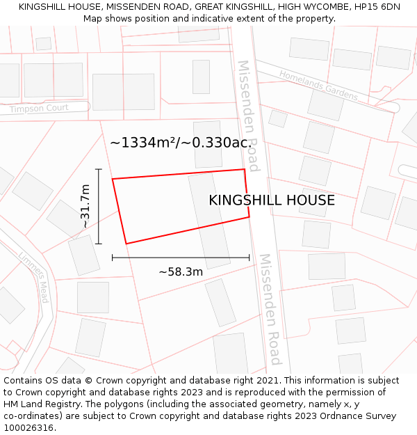 KINGSHILL HOUSE, MISSENDEN ROAD, GREAT KINGSHILL, HIGH WYCOMBE, HP15 6DN: Plot and title map