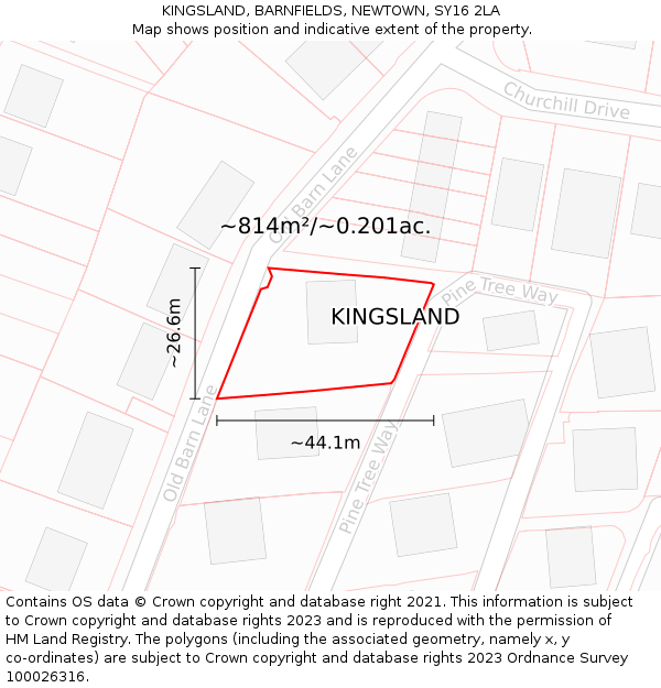 KINGSLAND, BARNFIELDS, NEWTOWN, SY16 2LA: Plot and title map