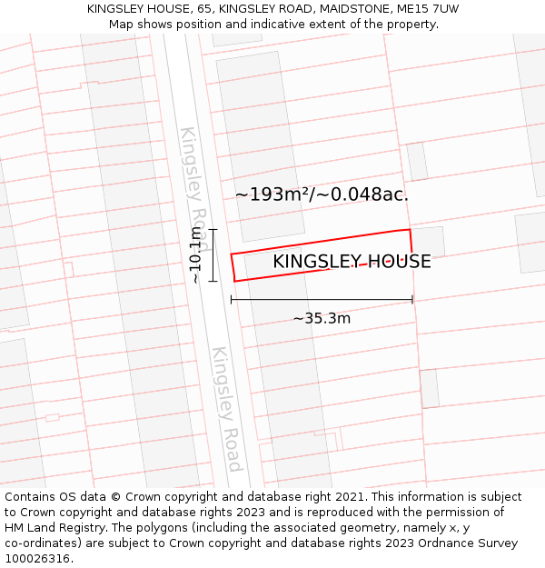 KINGSLEY HOUSE, 65, KINGSLEY ROAD, MAIDSTONE, ME15 7UW: Plot and title map
