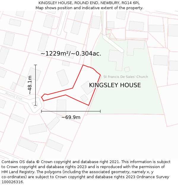 KINGSLEY HOUSE, ROUND END, NEWBURY, RG14 6PL: Plot and title map