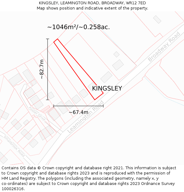 KINGSLEY, LEAMINGTON ROAD, BROADWAY, WR12 7ED: Plot and title map