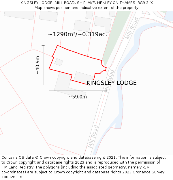 KINGSLEY LODGE, MILL ROAD, SHIPLAKE, HENLEY-ON-THAMES, RG9 3LX: Plot and title map