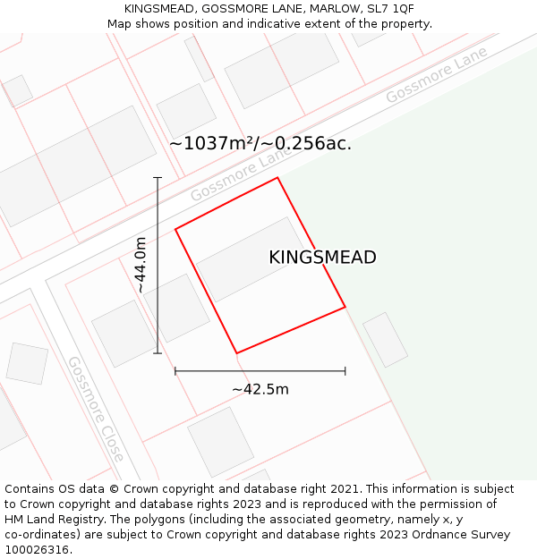 KINGSMEAD, GOSSMORE LANE, MARLOW, SL7 1QF: Plot and title map