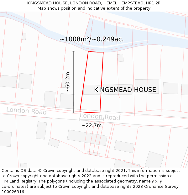 KINGSMEAD HOUSE, LONDON ROAD, HEMEL HEMPSTEAD, HP1 2RJ: Plot and title map