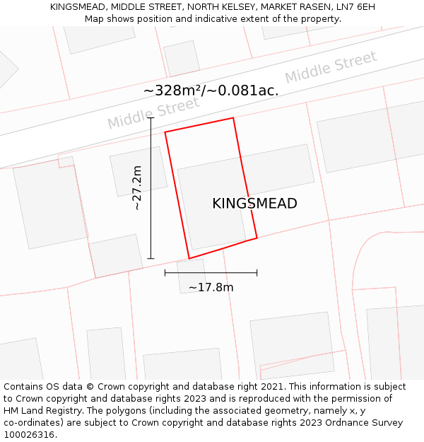 KINGSMEAD, MIDDLE STREET, NORTH KELSEY, MARKET RASEN, LN7 6EH: Plot and title map