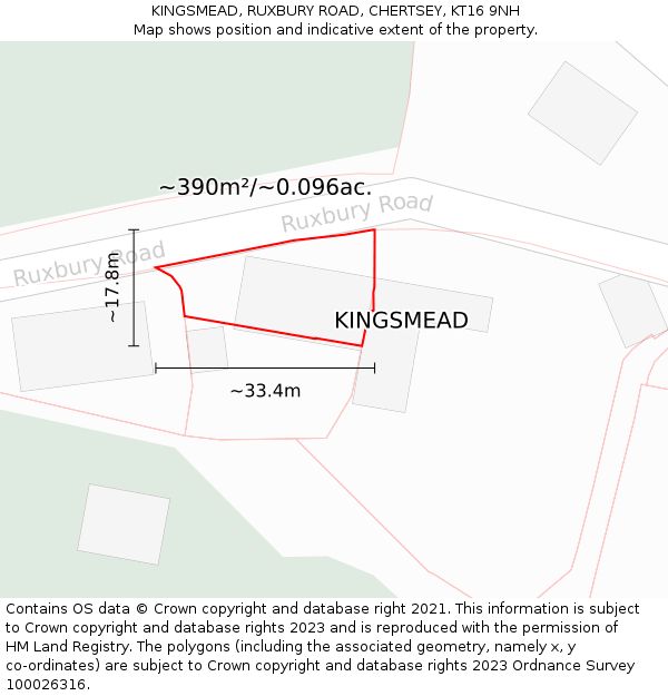 KINGSMEAD, RUXBURY ROAD, CHERTSEY, KT16 9NH: Plot and title map