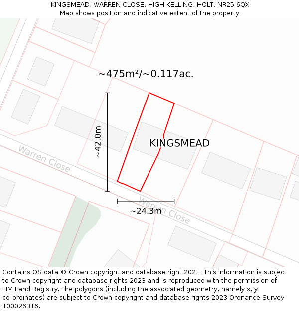 KINGSMEAD, WARREN CLOSE, HIGH KELLING, HOLT, NR25 6QX: Plot and title map