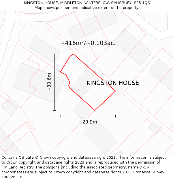 KINGSTON HOUSE, MIDDLETON, WINTERSLOW, SALISBURY, SP5 1QS: Plot and title map