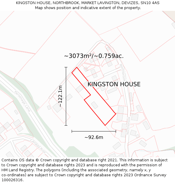 KINGSTON HOUSE, NORTHBROOK, MARKET LAVINGTON, DEVIZES, SN10 4AS: Plot and title map