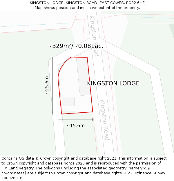 KINGSTON LODGE, KINGSTON ROAD, EAST COWES, PO32 6HE: Plot and title map