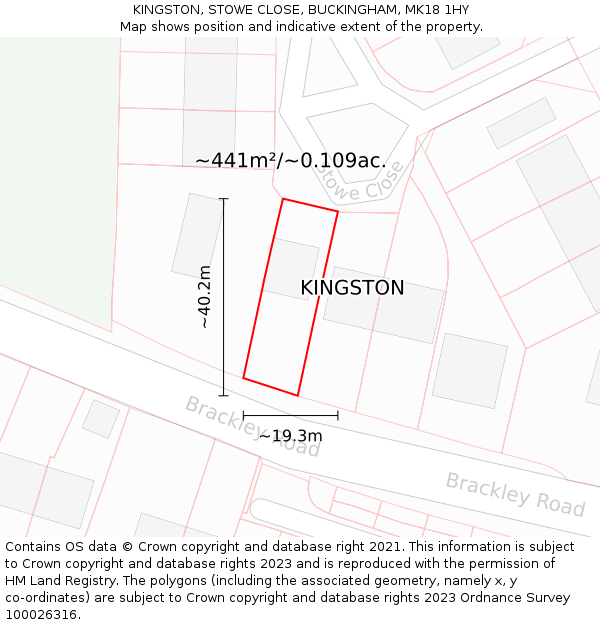 KINGSTON, STOWE CLOSE, BUCKINGHAM, MK18 1HY: Plot and title map