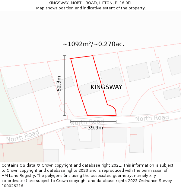 KINGSWAY, NORTH ROAD, LIFTON, PL16 0EH: Plot and title map