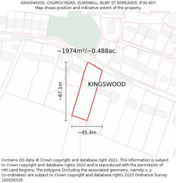 KINGSWOOD, CHURCH ROAD, ELMSWELL, BURY ST EDMUNDS, IP30 9DY: Plot and title map