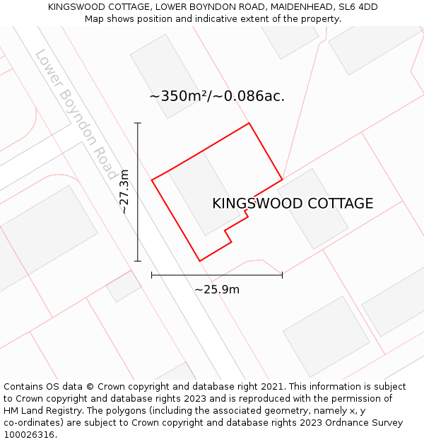 KINGSWOOD COTTAGE, LOWER BOYNDON ROAD, MAIDENHEAD, SL6 4DD: Plot and title map