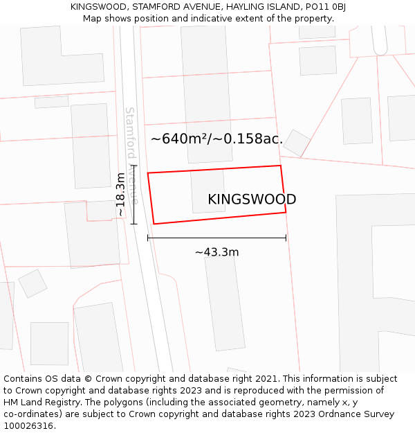 KINGSWOOD, STAMFORD AVENUE, HAYLING ISLAND, PO11 0BJ: Plot and title map