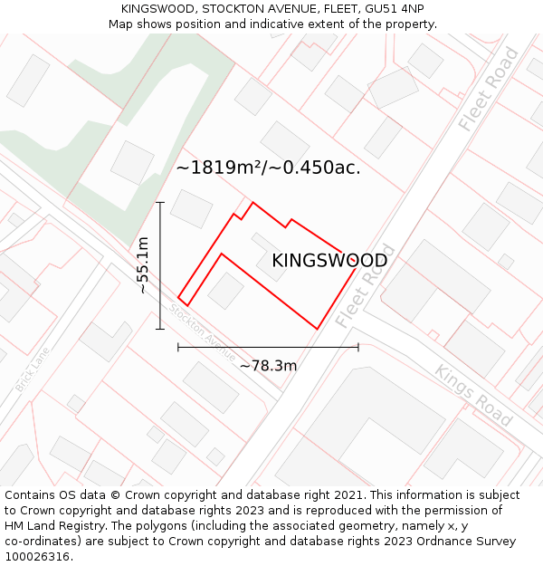 KINGSWOOD, STOCKTON AVENUE, FLEET, GU51 4NP: Plot and title map