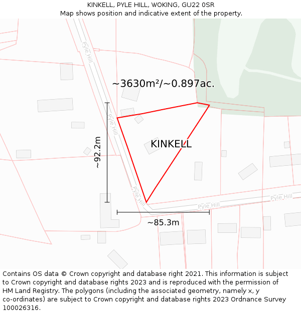 KINKELL, PYLE HILL, WOKING, GU22 0SR: Plot and title map