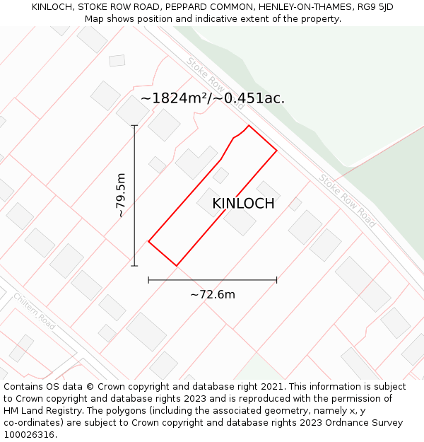 KINLOCH, STOKE ROW ROAD, PEPPARD COMMON, HENLEY-ON-THAMES, RG9 5JD: Plot and title map