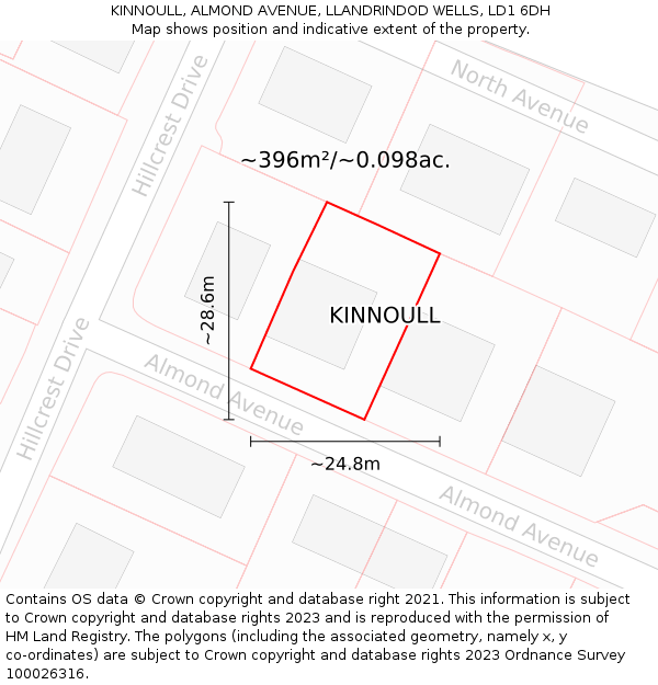 KINNOULL, ALMOND AVENUE, LLANDRINDOD WELLS, LD1 6DH: Plot and title map