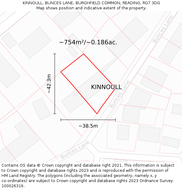 KINNOULL, BUNCES LANE, BURGHFIELD COMMON, READING, RG7 3DG: Plot and title map