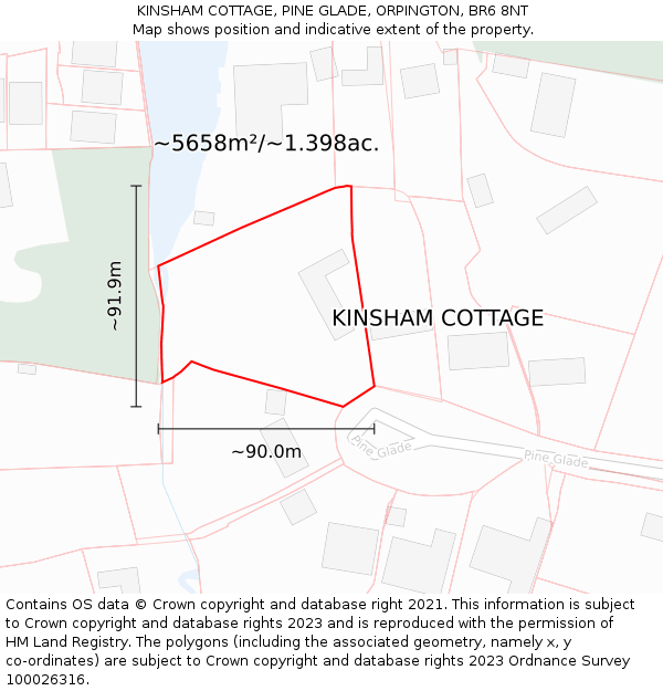 KINSHAM COTTAGE, PINE GLADE, ORPINGTON, BR6 8NT: Plot and title map