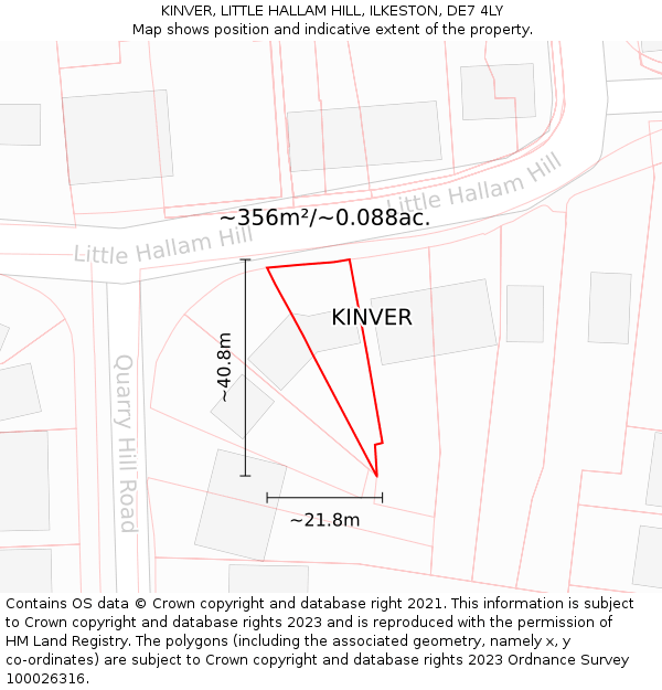 KINVER, LITTLE HALLAM HILL, ILKESTON, DE7 4LY: Plot and title map