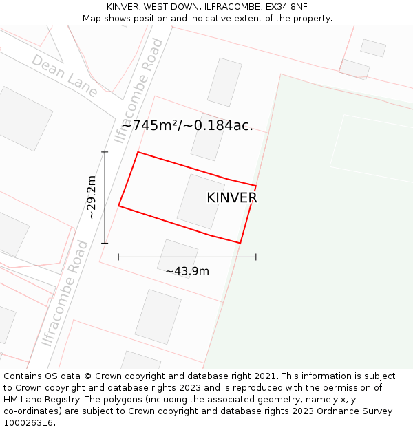 KINVER, WEST DOWN, ILFRACOMBE, EX34 8NF: Plot and title map