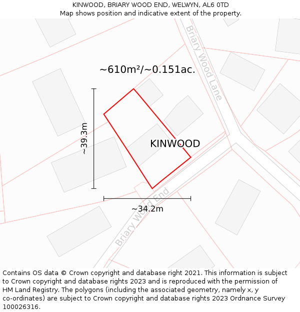 KINWOOD, BRIARY WOOD END, WELWYN, AL6 0TD: Plot and title map