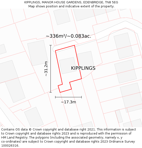 KIPPLINGS, MANOR HOUSE GARDENS, EDENBRIDGE, TN8 5EG: Plot and title map