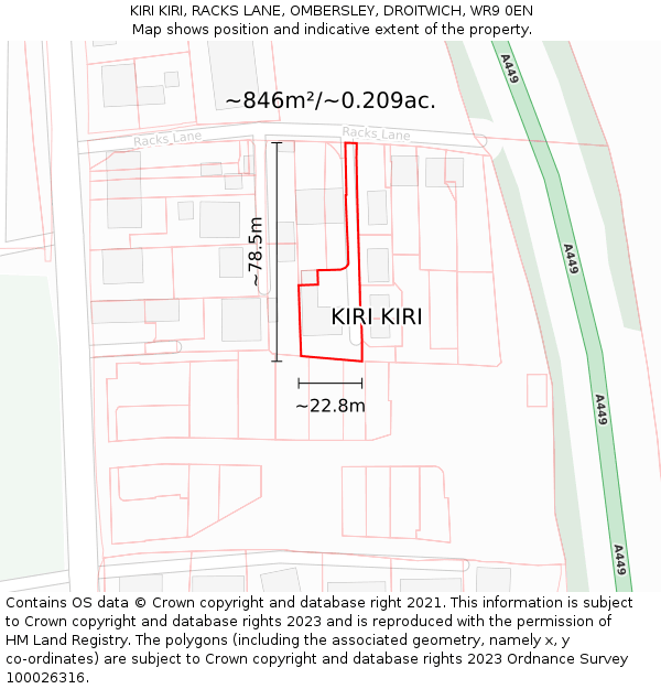 KIRI KIRI, RACKS LANE, OMBERSLEY, DROITWICH, WR9 0EN: Plot and title map