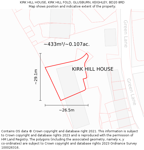 KIRK HILL HOUSE, KIRK HILL FOLD, GLUSBURN, KEIGHLEY, BD20 8RD: Plot and title map
