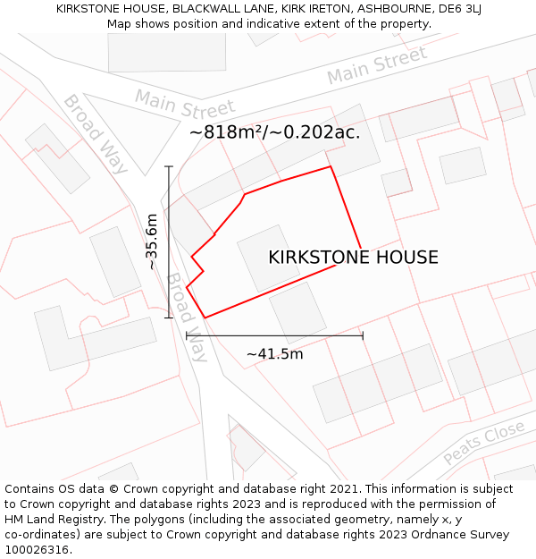 KIRKSTONE HOUSE, BLACKWALL LANE, KIRK IRETON, ASHBOURNE, DE6 3LJ: Plot and title map