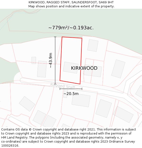 KIRKWOOD, RAGGED STAFF, SAUNDERSFOOT, SA69 9HT: Plot and title map