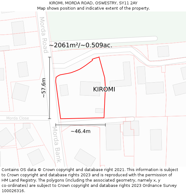 KIROMI, MORDA ROAD, OSWESTRY, SY11 2AY: Plot and title map