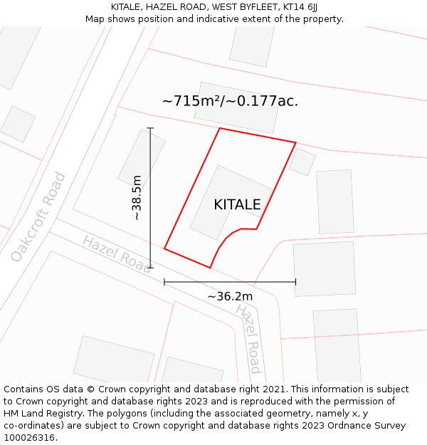 KITALE, HAZEL ROAD, WEST BYFLEET, KT14 6JJ: Plot and title map