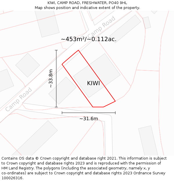 KIWI, CAMP ROAD, FRESHWATER, PO40 9HL: Plot and title map